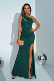 Mermaid Green One Shoulder Long Prom Dress with Slit