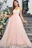 Load image into Gallery viewer, Sparkly Pink A Line Spaghetti Straps Long Prom Dress With Appliques