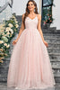 Load image into Gallery viewer, Sparkly Pink A Line Spaghetti Straps Long Prom Dress With Appliques