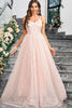 Load image into Gallery viewer, Sparkly Pink A Line Spaghetti Straps Long Prom Dress With Appliques