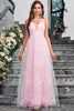 Load image into Gallery viewer, Sparkly Pink  A Line V-Neck Prom Dress