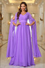 Load image into Gallery viewer, Purple A Line V Neck Long Sleeves Chiffon Prom Dress