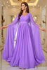 Load image into Gallery viewer, Purple A Line V Neck Long Sleeves Chiffon Prom Dress