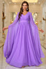 Load image into Gallery viewer, Purple A Line V Neck Long Sleeves Chiffon Prom Dress