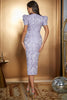 Load image into Gallery viewer, Light Purple Bodycon Puff Sleeves Pleated Long Prom Dress With Slit