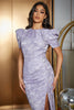 Load image into Gallery viewer, Light Purple Bodycon Puff Sleeves Pleated Long Prom Dress With Slit