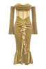 Load image into Gallery viewer, Khaki Bodycon Sweetheart Velvet Corset Ruffled Asymmetrical Prom Dress with Long Sleeves