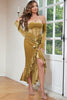 Load image into Gallery viewer, Khaki Bodycon Sweetheart Velvet Corset Ruffled Asymmetrical Prom Dress with Long Sleeves