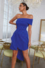 Load image into Gallery viewer, Blue Bodycon Strapless Solid Asymmetrical Graduation Dress