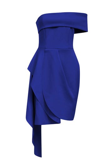 Blue Bodycon Strapless Solid Asymmetrical Graduation Dress