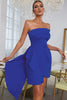 Load image into Gallery viewer, Blue Bodycon Strapless Solid Asymmetrical Graduation Dress