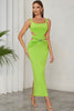 Load image into Gallery viewer, Green A Line Square Neck Hollow Out Pleated Long Prom Dress