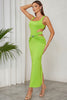 Load image into Gallery viewer, Green A Line Square Neck Hollow Out Pleated Long Prom Dress