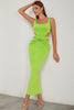 Load image into Gallery viewer, Green A Line Square Neck Hollow Out Pleated Long Prom Dress