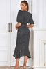 Load image into Gallery viewer, Black Bodycon V Neck Polka Dot Ruched Prom Dress with Puff Sleeves