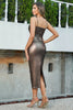 Load image into Gallery viewer, Dark Brown Bodycon Spaghetti Straps Long Prom Dress with Slit