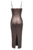 Load image into Gallery viewer, Dark Brown Bodycon Spaghetti Straps Long Prom Dress with Slit