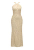 Load image into Gallery viewer, Sparkly Apricot Mermaid Halter Sequins Long Prom Dress with Slit