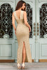 Load image into Gallery viewer, Sparkly Apricot Mermaid Halter Sequins Long Prom Dress with Slit