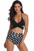 Load image into Gallery viewer, Black and White Polka Dots Halter Criss Cross Two Pieces Bikini Swimsuit