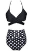 Load image into Gallery viewer, Black and White Polka Dots Halter Criss Cross Two Pieces Bikini Swimsuit