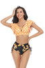 Load image into Gallery viewer, Orange and White Polka Dots Printed Two Piece Swimsuit with Ruffle Sleeve