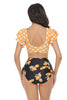 Load image into Gallery viewer, Orange and White Polka Dots Printed Two Piece Swimsuit with Ruffle Sleeve