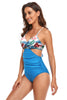 Load image into Gallery viewer, Blue Spaghetti Straps One Piece Print Floral High Waist Swimsuit