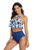 Load image into Gallery viewer, Floral and Plain Halter Falbala High Waist Two Piece Bikini Set Swimsuit