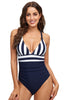 Load image into Gallery viewer, Navy Strip High Waist Tummy Control One-Piece Swimsuit