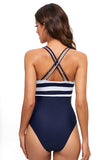 Navy Strip High Waist Tummy Control One-Piece Swimsuit