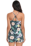 Tropical Print Cut Out Drawstring Side One Piece Swimsuit
