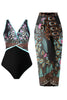 Load image into Gallery viewer, Black Flower 2-Piece Boho Push Up Print Halter Strap Swimsuits