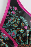 Black Flower 2-Piece Boho Push Up Print Halter Strap Swimsuits