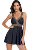 Load image into Gallery viewer, Black Color Block Tankini Set Stitched Detail Swimsuit