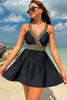 Load image into Gallery viewer, Black Color Block Tankini Set Stitched Detail Swimsuit