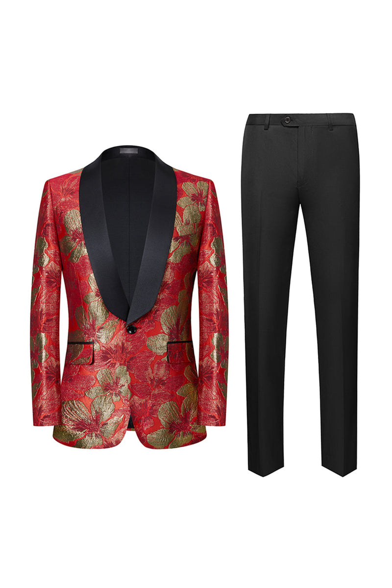 Load image into Gallery viewer, Red Jacquard 2 Pieces Shawl Lapel Men&#39;s Suits