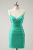 Load image into Gallery viewer, Green Spaghetti Straps Backless Tight Graduation Dress with Beading