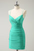 Load image into Gallery viewer, Green Spaghetti Straps Backless Tight Graduation Dress with Beading