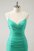 Load image into Gallery viewer, Green Spaghetti Straps Backless Tight Graduation Dress with Beading