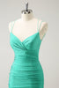 Load image into Gallery viewer, Green Spaghetti Straps Backless Tight Graduation Dress with Beading