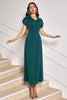 Load image into Gallery viewer, Dark Green V-Neck Midi Cocktail Party Dress with Short Sleeves