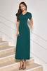 Load image into Gallery viewer, Dark Green V-Neck Midi Cocktail Party Dress with Short Sleeves