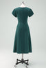 Load image into Gallery viewer, Dark Green V-Neck Cocktail Dress with Short Sleeves