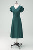 Load image into Gallery viewer, Dark Green V-Neck Cocktail Dress with Short Sleeves