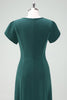 Load image into Gallery viewer, Dark Green V-Neck Cocktail Dress with Short Sleeves