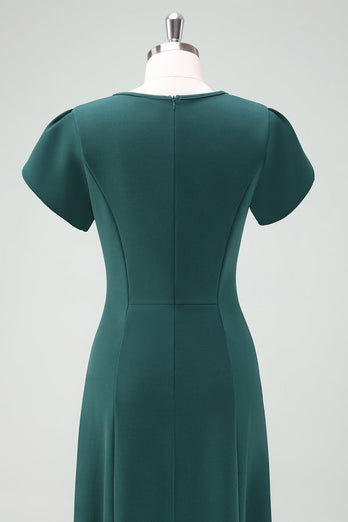 Dark Green V-Neck Cocktail Dress with Short Sleeves