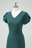 Load image into Gallery viewer, Dark Green V-Neck Cocktail Dress with Short Sleeves