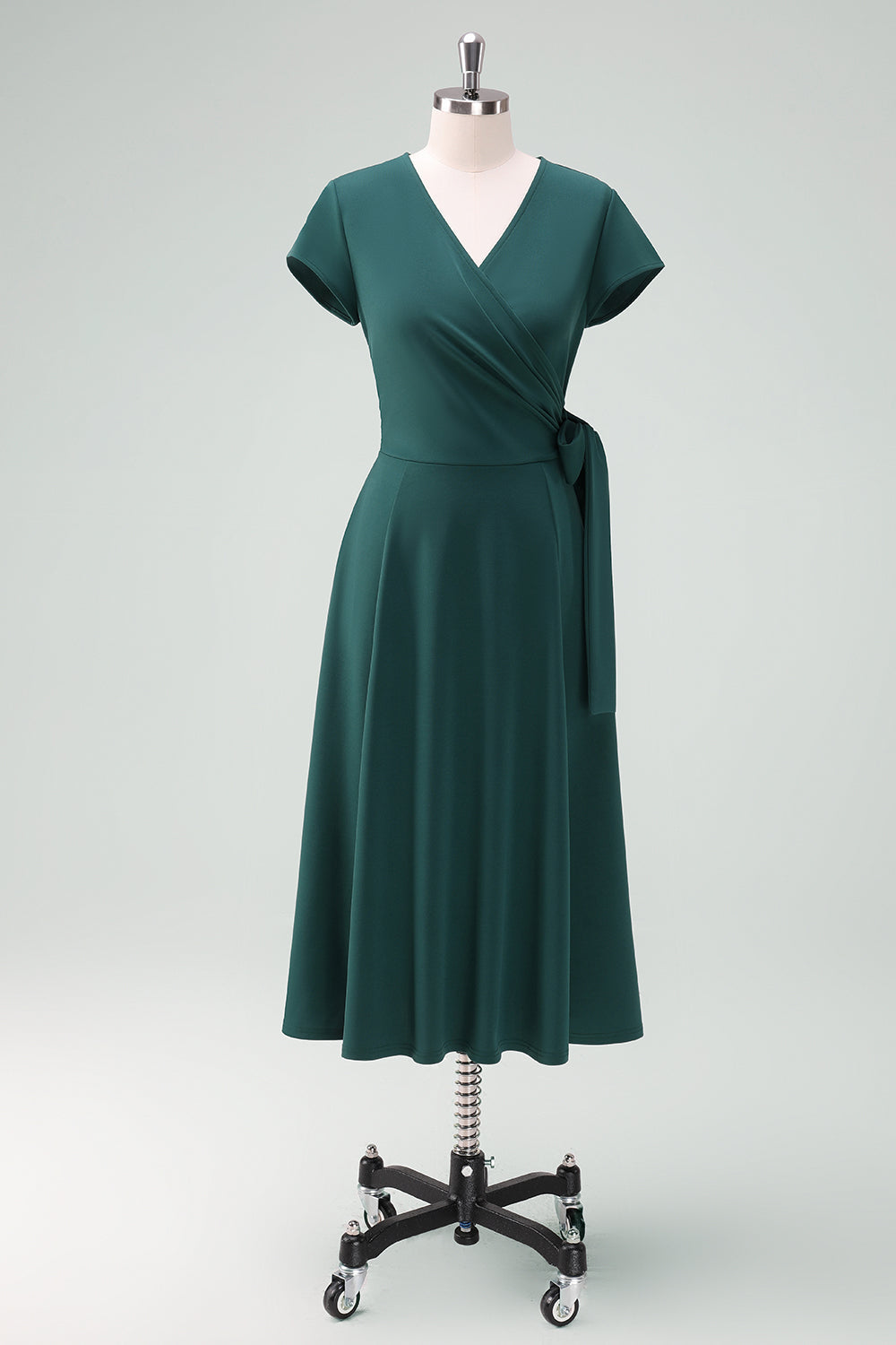 Dark Green A-Line Mother of Bride Dress with Short Sleeves