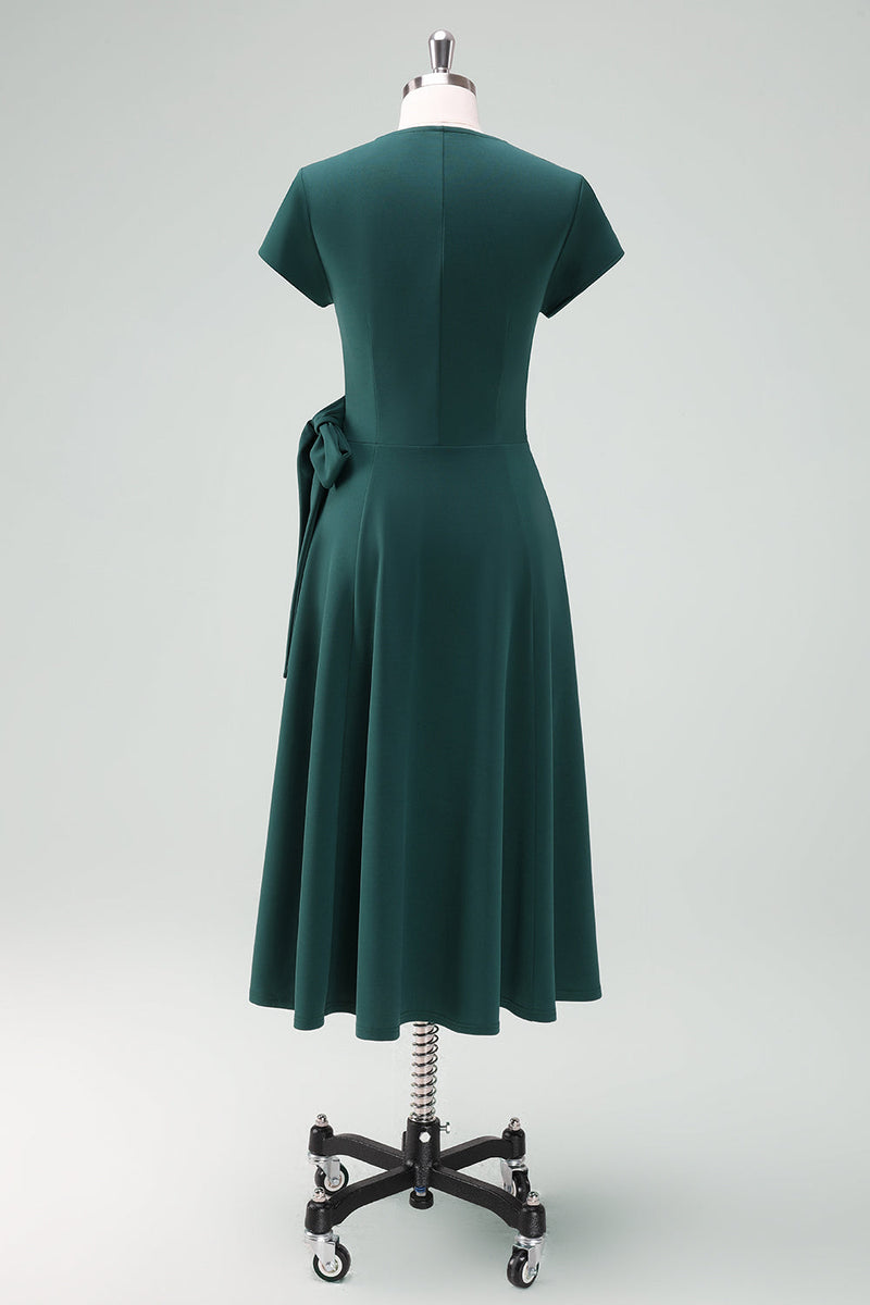 Load image into Gallery viewer, Dark Green A-Line Mother of Bride Dress with Short Sleeves